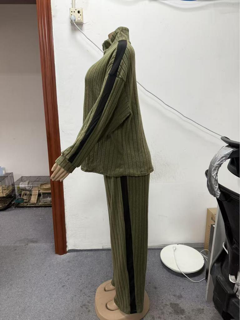 2025 European Style Plus Size Two-Piece Set: Casual Sweatshirt and Wide-Leg Pants for Women