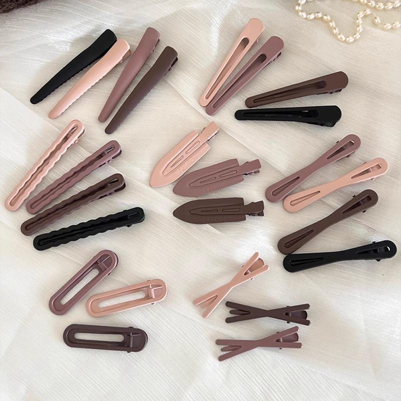 Frosted Coffee Hair Clips for Women - Forehead Bangs & Flyaway Control, Duckbill Design, Autumn/Winter Accessories