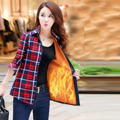 Winter Women's All-In-One Velvet Shirt Long-Sleeved Plaid Plus Velvet Thick Warm Top