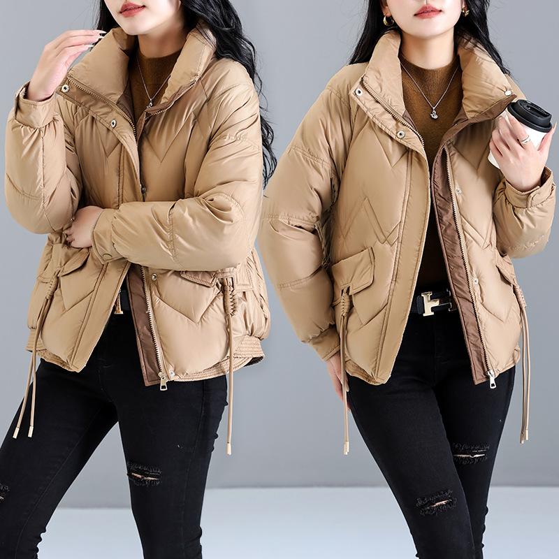 Korean version of fashion lingge literary and artistic loose plus size short down cotton jacket women's 2025 stand-up collar thickened padded jacket