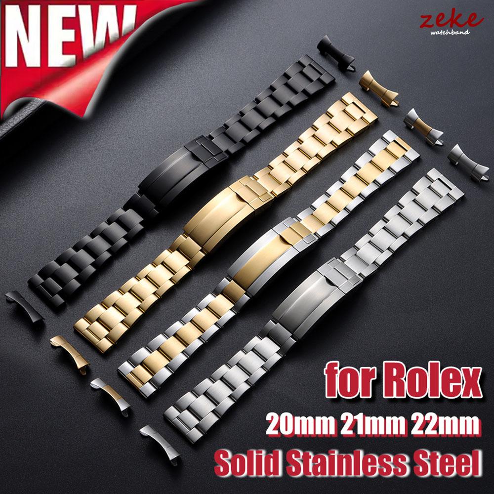 Luxury Curved Flat End Watch Strap 20mm 21mm 22mm Solid Stainless Steel Bracelet for Rolex for Oyster Metal Folidng Buckle Band