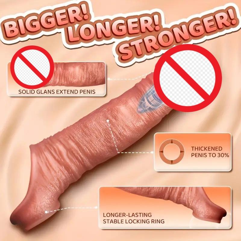 With Vibrator Realistic Dildo Sleeve with Longer Bigger Thicker Ultra Penis Skin Feeling Texture Sex Toys for Men