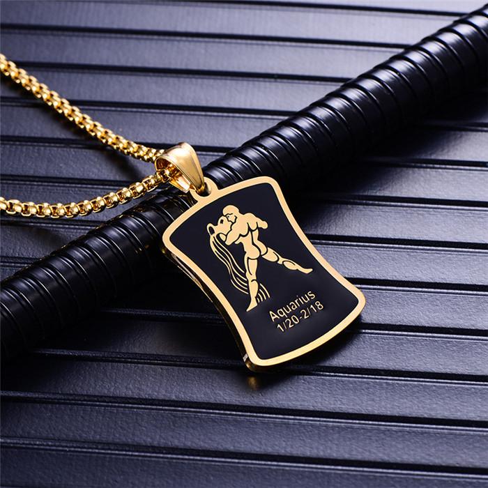

Zodiac Sign Aries Leo Pendant Necklace for Women Men Gold Color Stainless Steel 12 Constellation Jewelry Birthday Gift 50cm