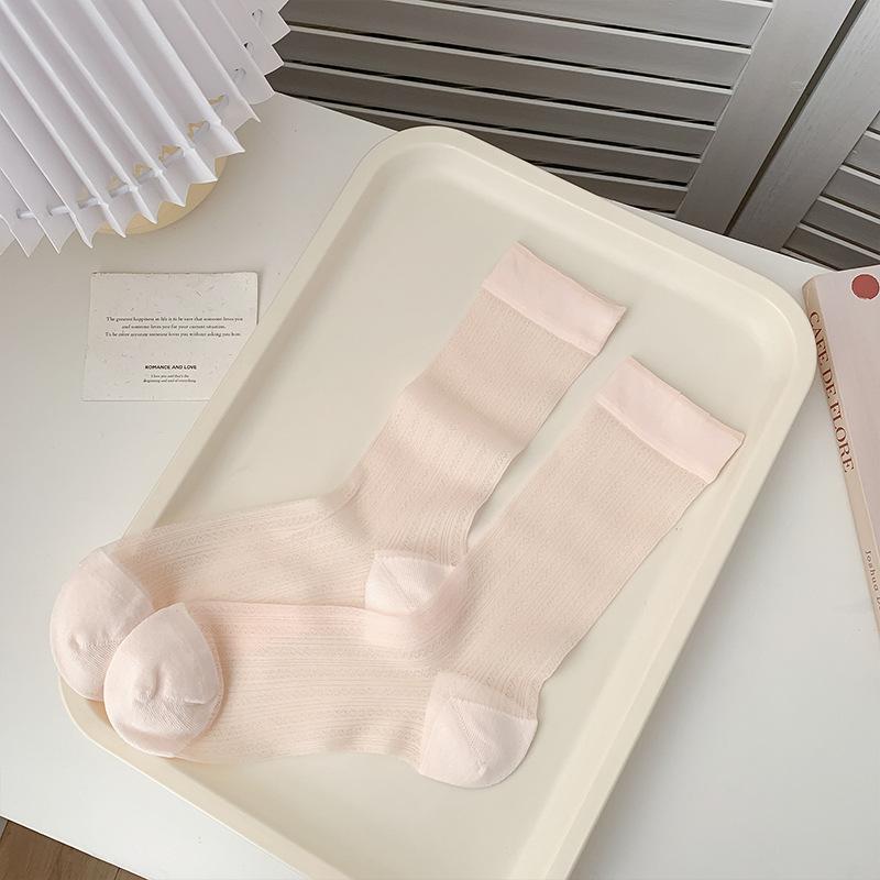 Female Summer Ultra Thin Hollow Mesh Solid Color All Go Boneless In The Tube Stack Socks
