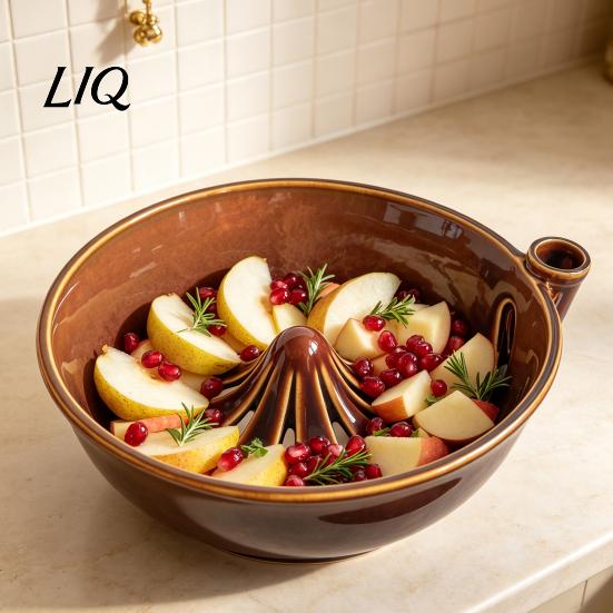 Self Cleaning Ceramic Produce Bowl Berry Rinsing with Integrated Drain, Vortex Automatic Fruit Washer Colander, Efficient for And Vegetable