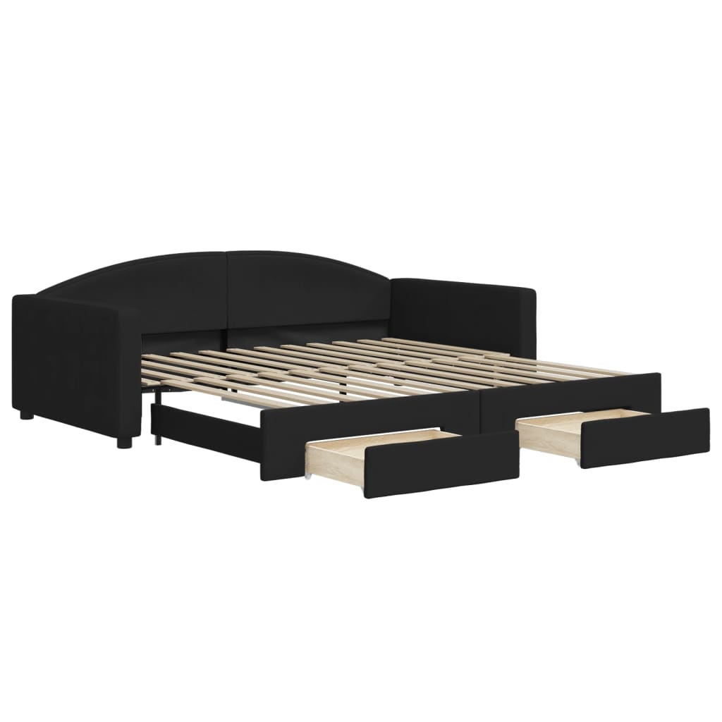 Extendable Daybed with Drawers Black 100x200 cm Fabric