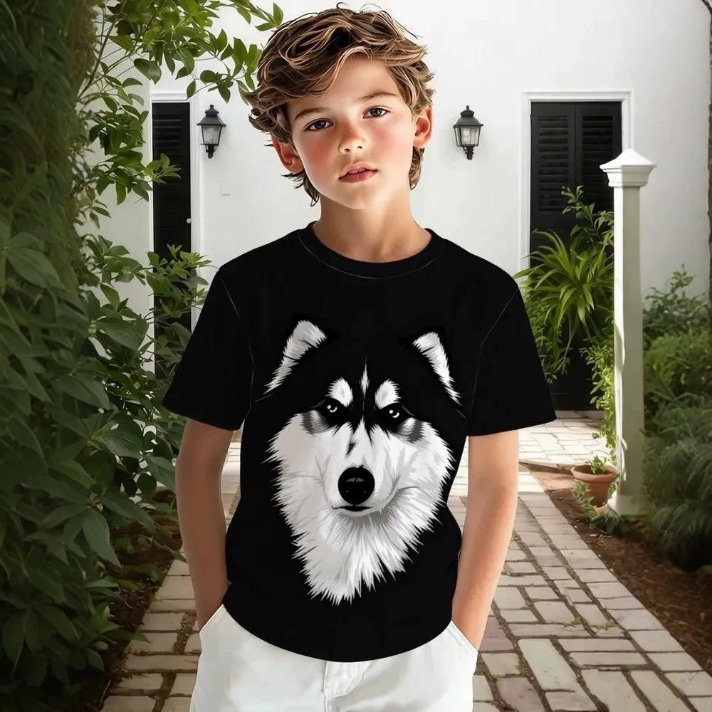 Children's Husky Print Cotton Stylish Short Sleeve Top