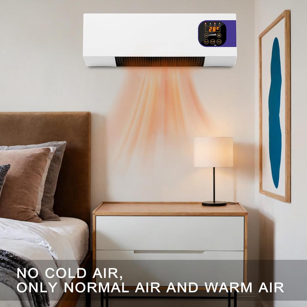 1500W Wall Mounted Air Conditioner Fans with Remote Control Electric Fan and Space Heater Winter Warmer 3 Speeds Adjustable