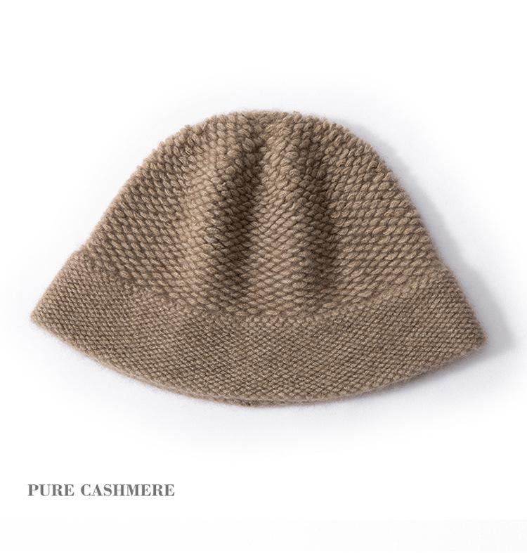 Women's 100% Pure Cashmere Knit Bucket Hat - Autumn/Winter Thickened Design for a Slimmer Face Look