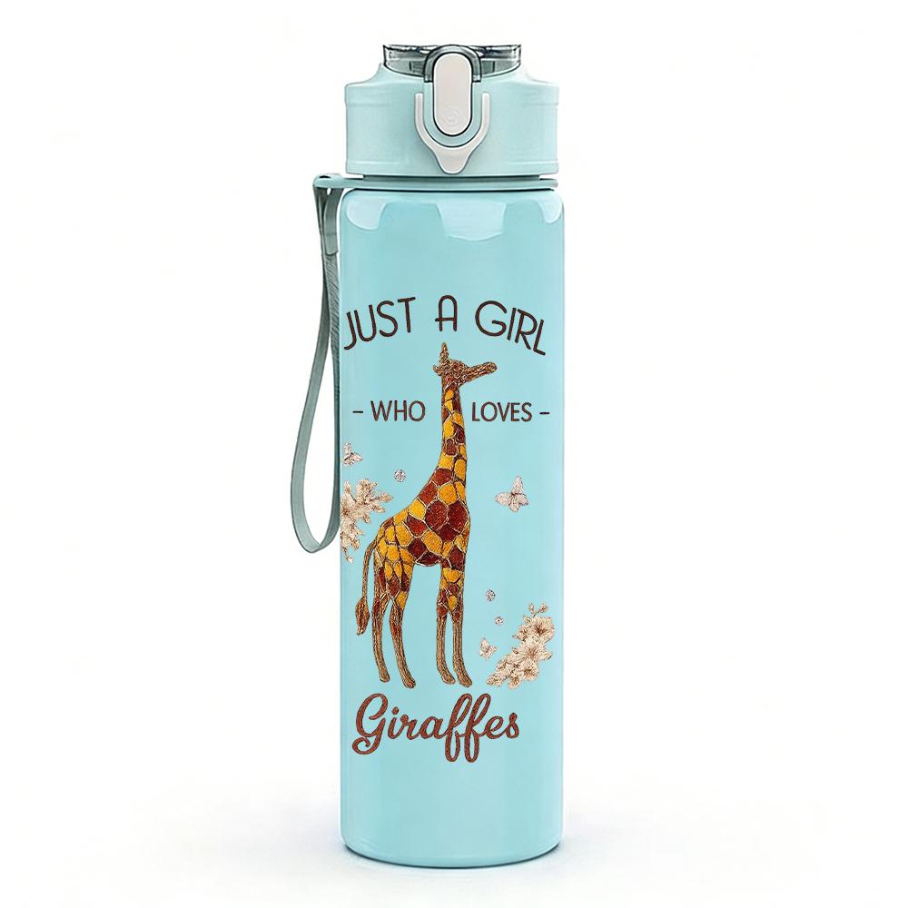 1PC Thin Line Single Tall Giraffe Silhouette 750ml Color Plastic Water Bottle Leakproof Flip Straw Lid For Sports Office Home Use