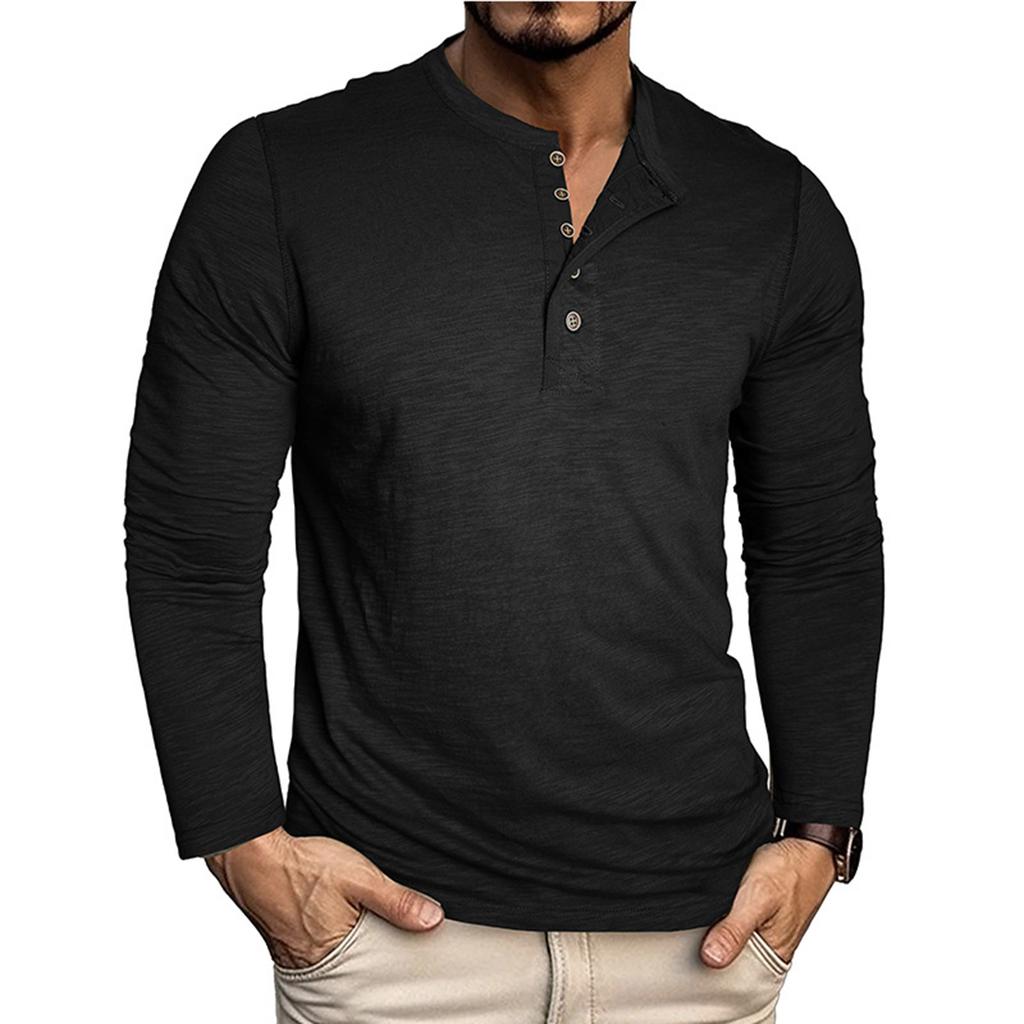 Men's Solid Color Button Lapel Long Sleeve Top Men's Casual Fashion Long Sleeve Top