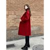 Stylish and Elegant Red Woolen Coat with Horn Buckles for Weddings and Fashionable Women