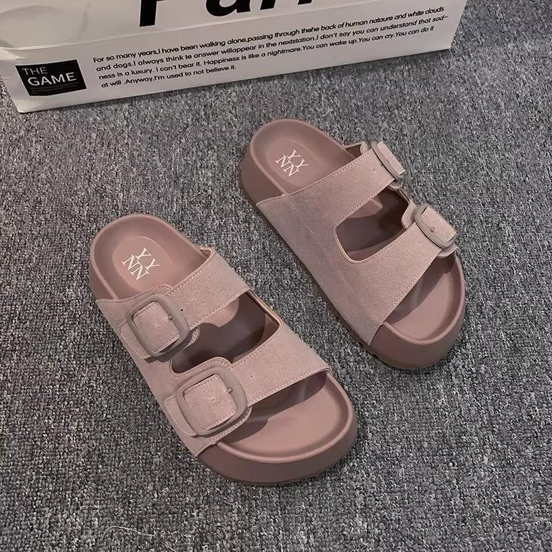 

Muffin thick-bottomed Birkenstocks slippers for women s outer wear summer new fashion versatile height-increasing casual beach cool slippers 35 розовый