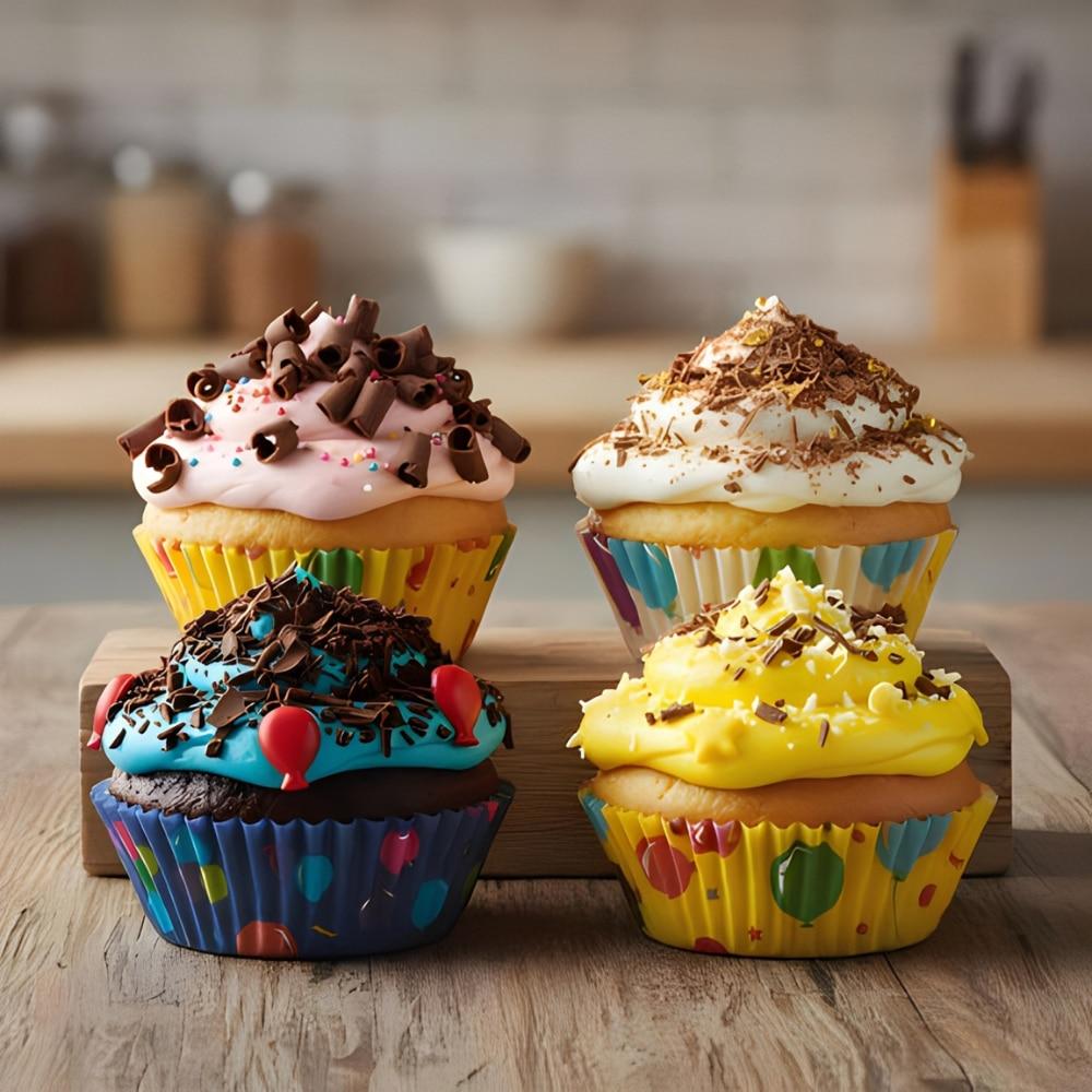 100 Pcs Party Balloon Paper Muffin Liners, 78x53x31mm, Cupcake Wrappers for Birthday and Party Baking Accessories