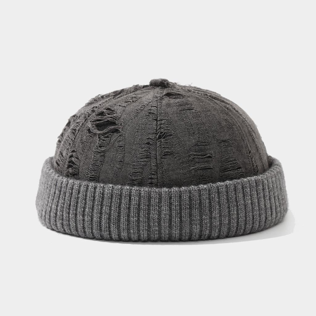 Trendy and Stylish Distressed Retro Color-Block Skull Cap - Autumn and Winter New Korean-Style Face-Slimming Beanie, Unisex Hat