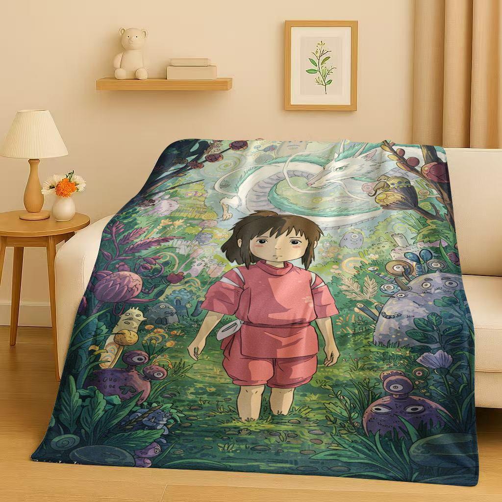 3D Retro Cartoon Spirited Away No Face Man Flannel Blanket,Ultra Soft Warm Plush Throw for Home Bedroom Bed Sofa Cover Kid Gift