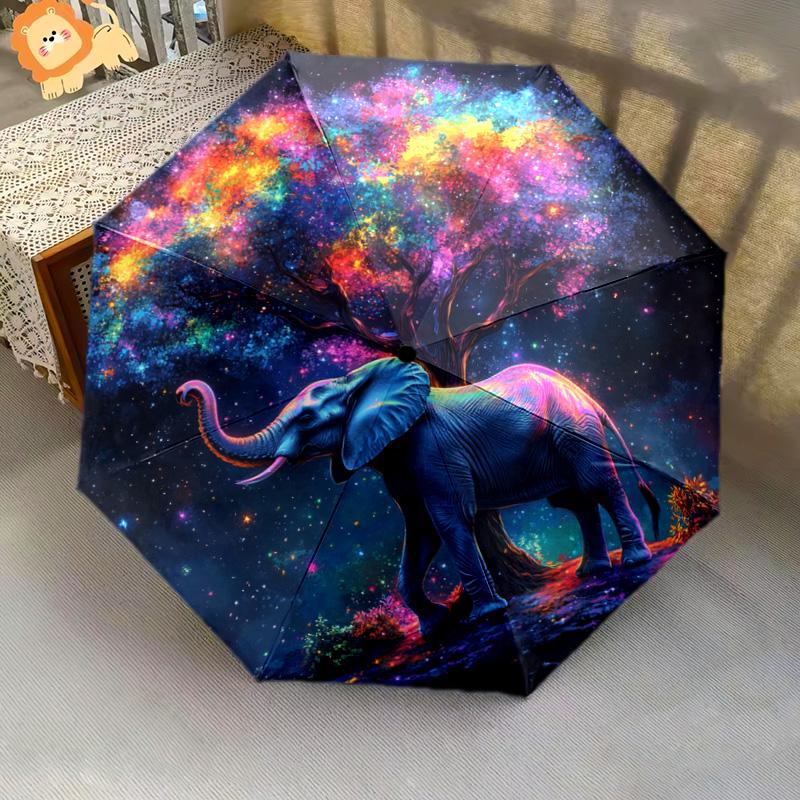 1 PC Automatic Folding Umbrella - Elephant Galaxy Pattern, Portable & Foldable Design with 8 Ribs, Christmas Birthday Gifts