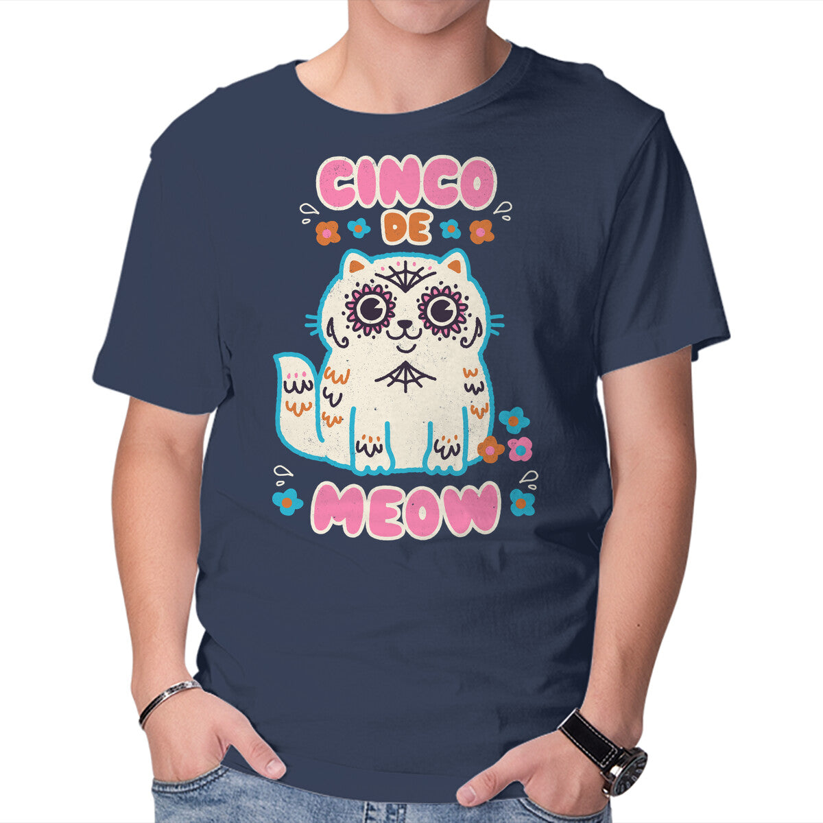 Unisex Crew Neck T-Shirt Cinco De Meow Graphic Short Sleeve Casual Tee S