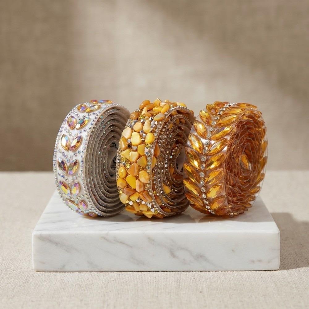 Golden Hot Fix Rhinestone Trim Wheat Ear Design Resin Hot Fix Rhinestone Tape  Cosmetic Decor