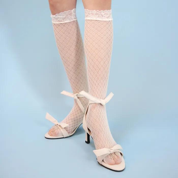Diamond Lace Fishnet Half Stockings (Ivory)
