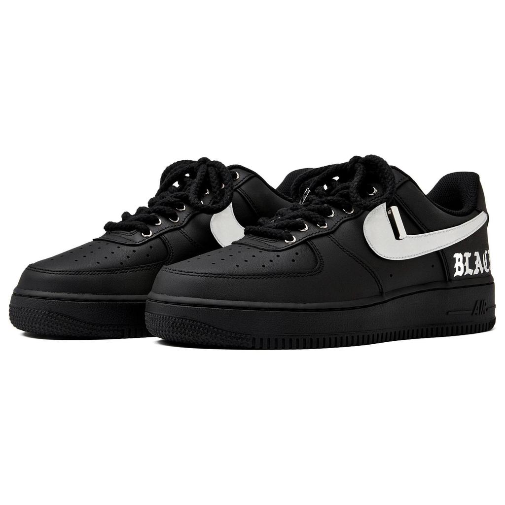 Nike Air Force 1 Coverage Slip Resistant Low Top Skateboard Shoes Unisex Black Silver CW2288-001(Team55-SWOOSH)