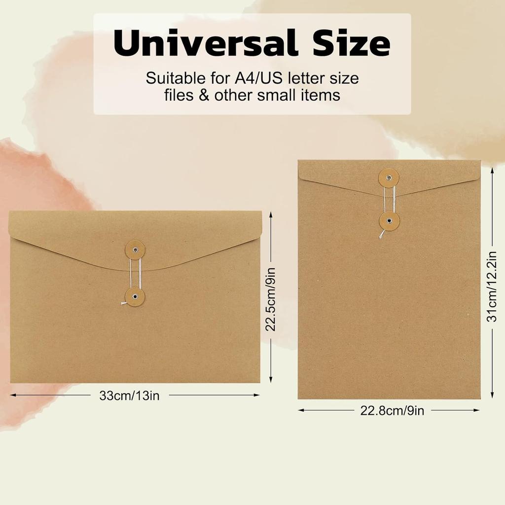 NatureTouch 10PCS A4 Envelopes Kraft Paper Folders,Kraft Paper File Folders Project Pockets Document Wallet Bag with String,Letter Size, Kraft File