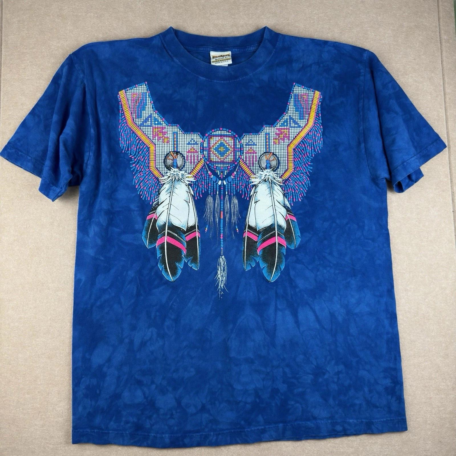 Vintage Nashville TN Indian Aztec Southwest Navajo L Blue Tie Dye Western Shirt M