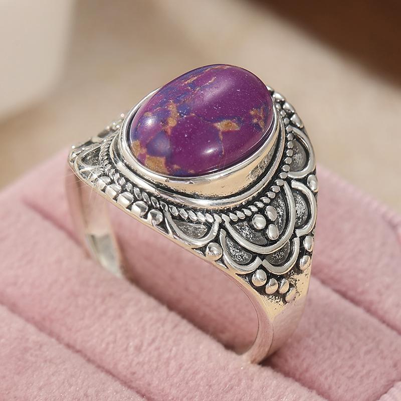 Ethnic CopperColor Inlaid Imitation of Purple Lapis Lazuli Women's Ring Geometry Daily Wear Party Jewelry