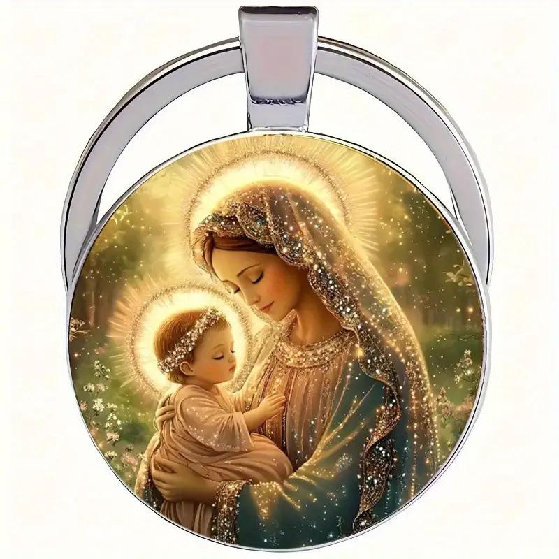 Virgin Mary Pattern Alloy Round Keychain - Anniversary Jewelry Gift