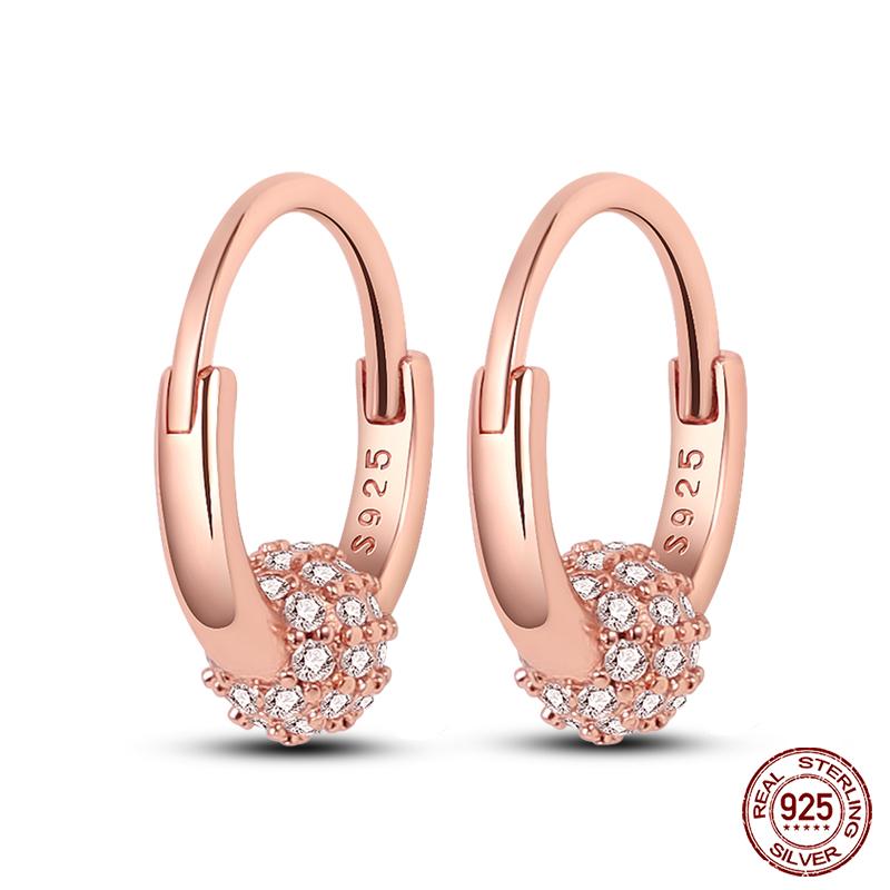 100% 925 Sterling Silver Rose Gold Heart Geometric Pave CZ Hoop Earrings For Women Wedding Engagement Birthday Jewelry Gift 2023