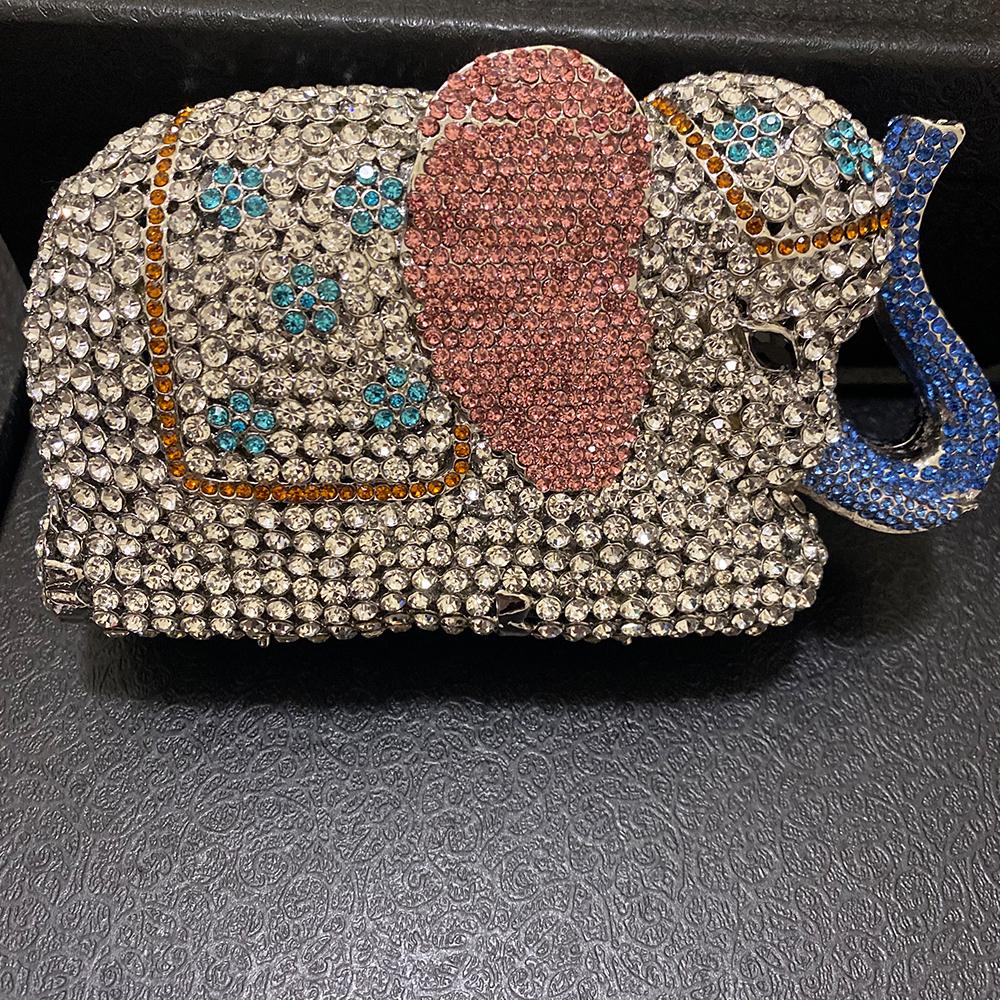 Elephant Style Evening Purse Clutches Pink/Yellow Rhinestone Crystal Women Wedding Bridal Handbags Girls Rhinestone Purses