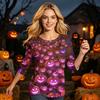 Women's Casual Halloween Graphic Top Three Quarter Sleeve Round Neck Skeleton Print Shirt for Fall Seasonal Wear