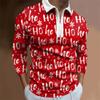 Father Christmas Cartoon Pattern Digital 3D Printing Polo Shirt Large Size Loose Men's Zip Lapel Shirt