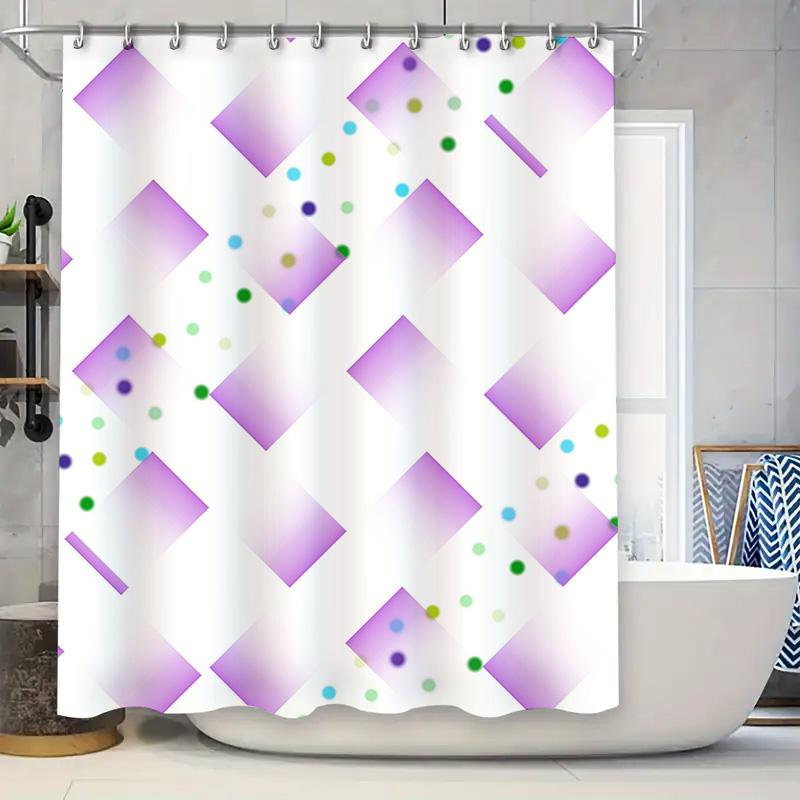 

Modern Geometric Square Bath Curtain Set Bathroom Waterproof Shower Decorations Purple White With Colorful Accents (Set Of 1) W60H190(CM)-1 Pcs