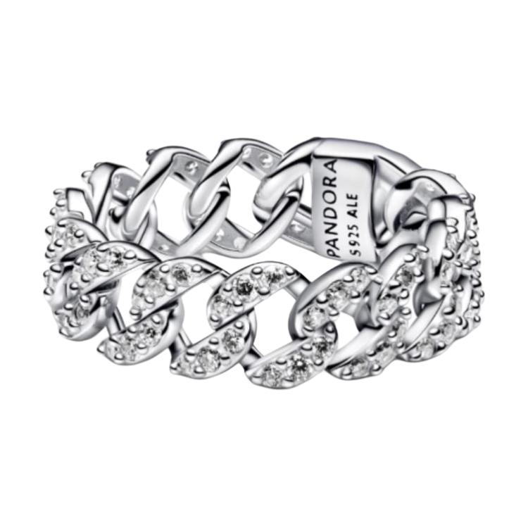 Pandora Pavé Cuban Link Design 925 Silver Ring Women rings 193557C01 Box,48