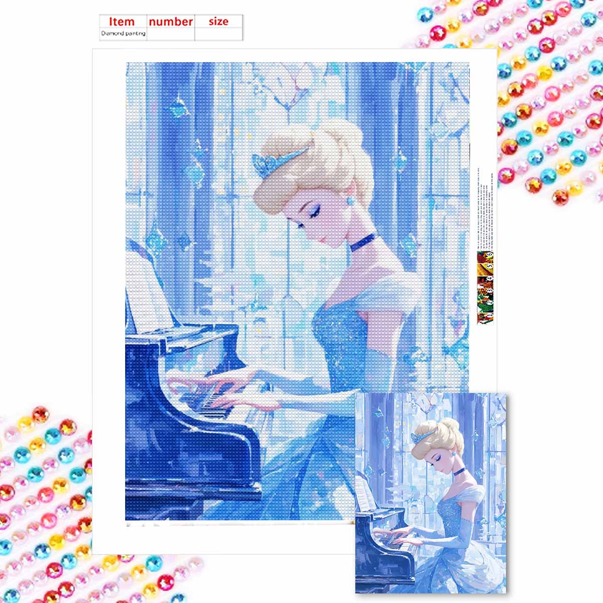 

5D Алмазная Живопись Сделай Сам Эльза Играет на Пианино Полная Выкладка Стразы Мозаика Вышивка Изделия Ручной Работы Домашний Декор Подарок Round 20x30cm