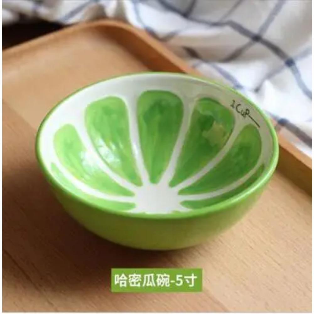 Ceramic Creative Fruit Bowl, Cute Household Tableware, Hand Painted Watermelon Bowl, Strawberry Orange Bowl, Ceramic Bowl Spoon