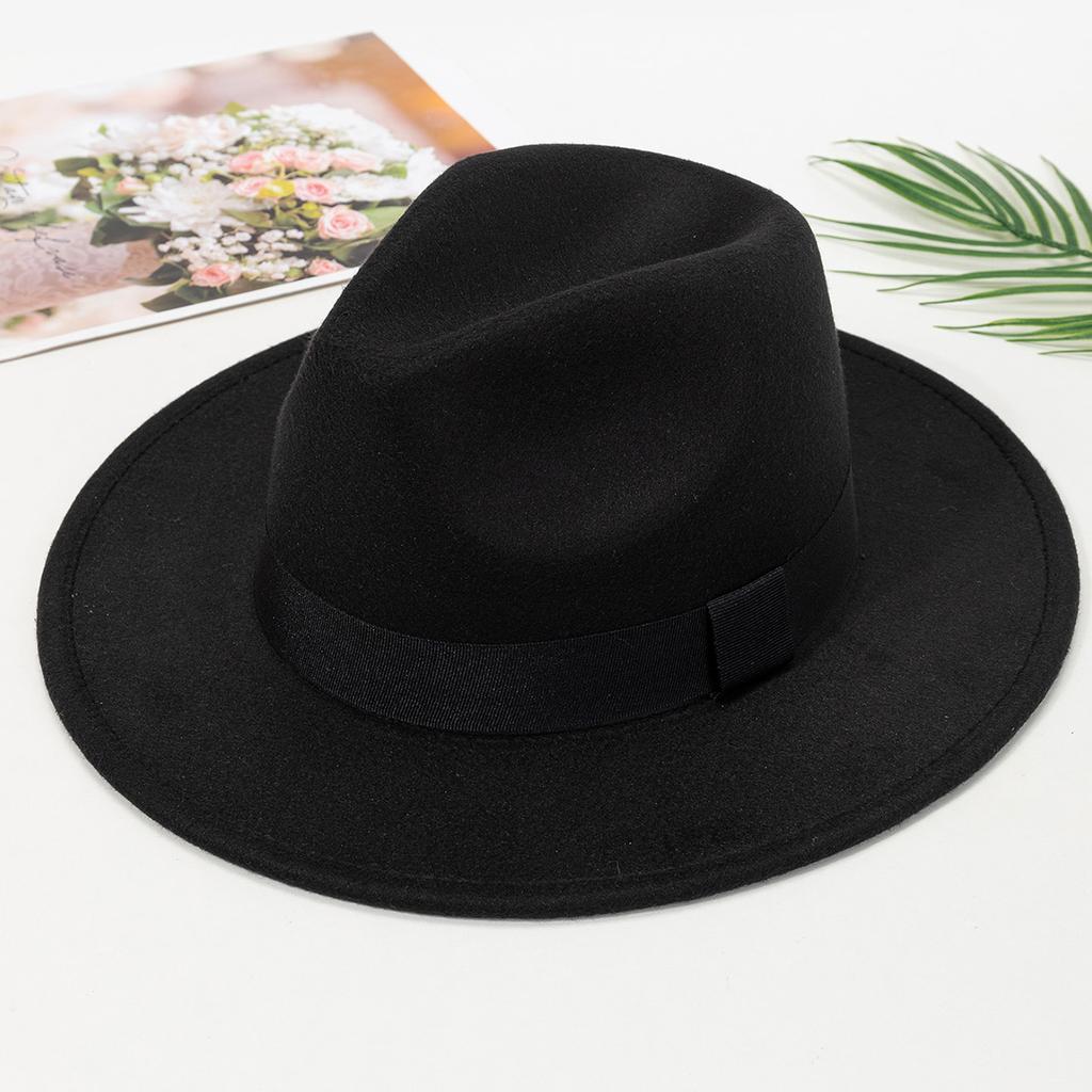 Autumn and Winter Men and Women's New Large Brimmed Hats, Fashionable Woolen Jazz Hats, English Style Top Hats
