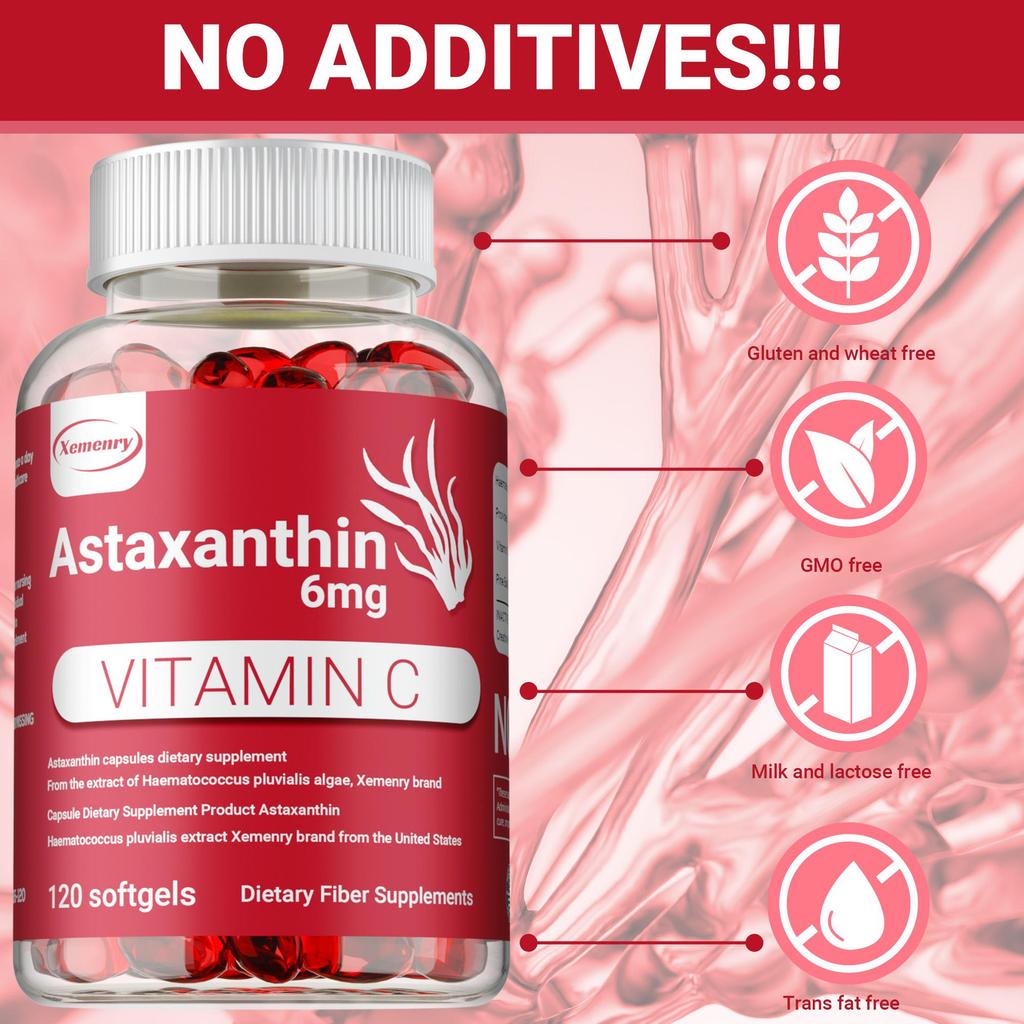 Natural Astaxanthin Capsules with Vitamin C – Antioxidant Support, Energy Boost, and Immune Support – Suitable for Adults
