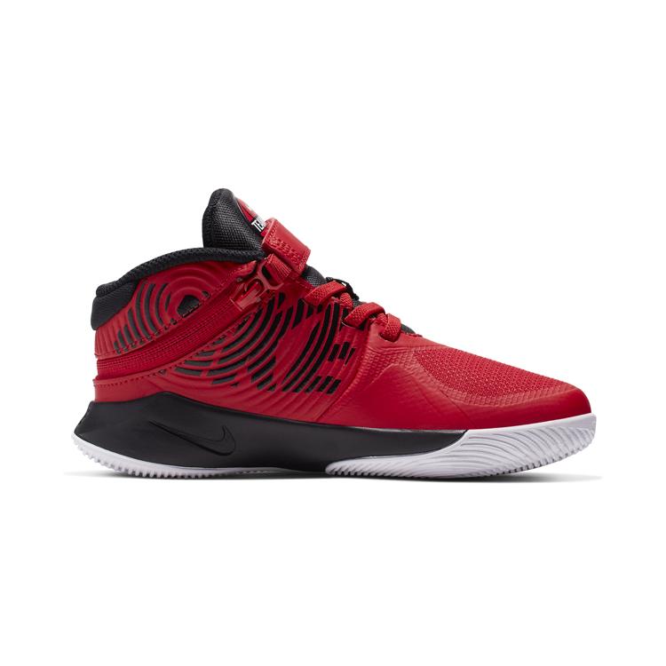 Nike Team Hustle D 9 FlyEase Slip Resistant Abrasion Resistant Mid top Basketball Shoes Red Black (Unisex) Kids' Basketball Shoes BV2951 600