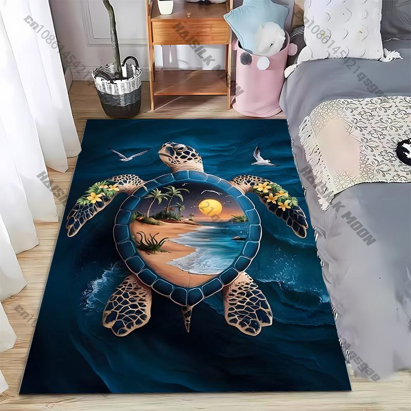 Beach Turtle Cartoon Pattern Living Room Bedroom Carpet Bedside Floor Mat 15 Size Kid's Room Cloakroom Play Mat Area Rug