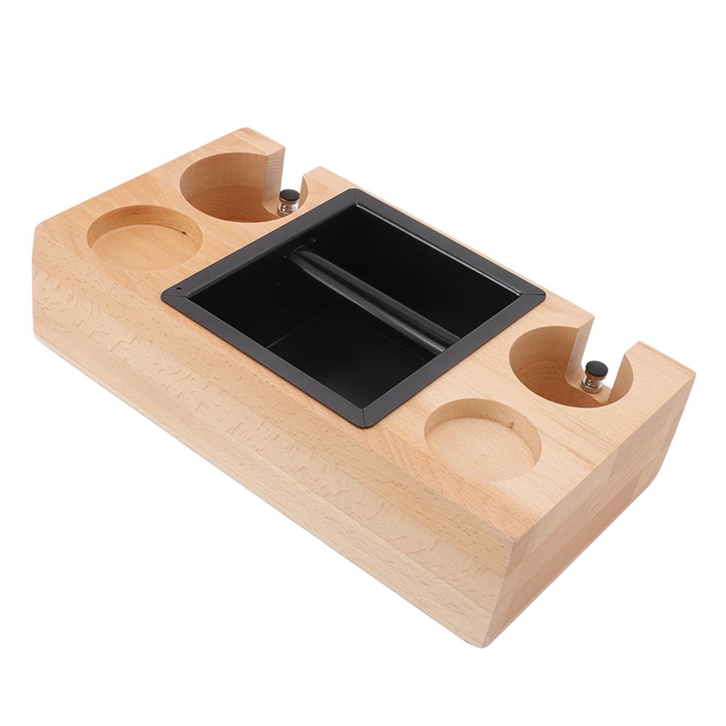Wooden Coffee Tamper Holder Stand Tamping Station with Knock Box Grounds Container Birch