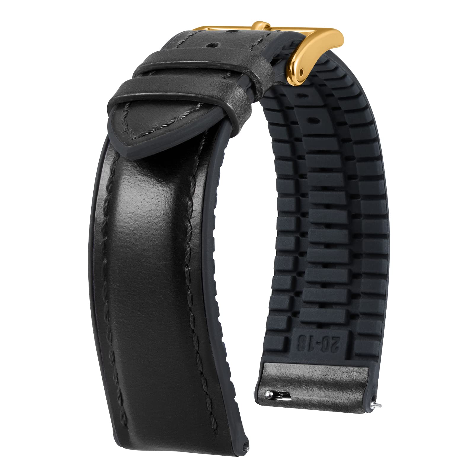 

[BINLUN] Leather Watch Strap, Quick Release, Leather, Watch Band, Inner Silicone, Breathable, 19 mm