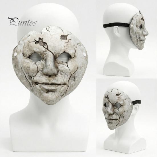 Transparent Eye Hole Mask Halloween Horror Cracked Face Mask, Breathable Lightweight Foam Retro Old Style with Adjustable Strap Scary Props,