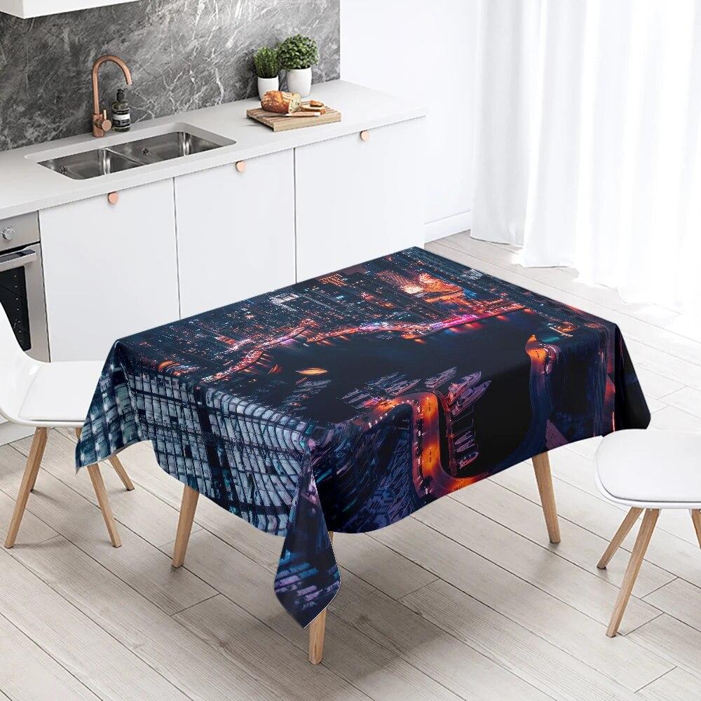 World Famous City Night Scene Tablecloth Wedding Party Restaurant Table Decoration Waterproof Kitchen New Home