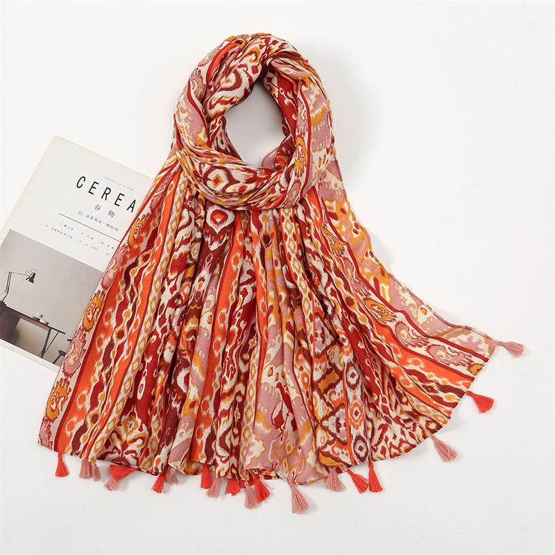 Fashion Luxury Brand Aztec Floral Tassel Viscose Shawl Scarf Lady High Quality Wrap Pashmina Stole Bufandas Muslim Hijab