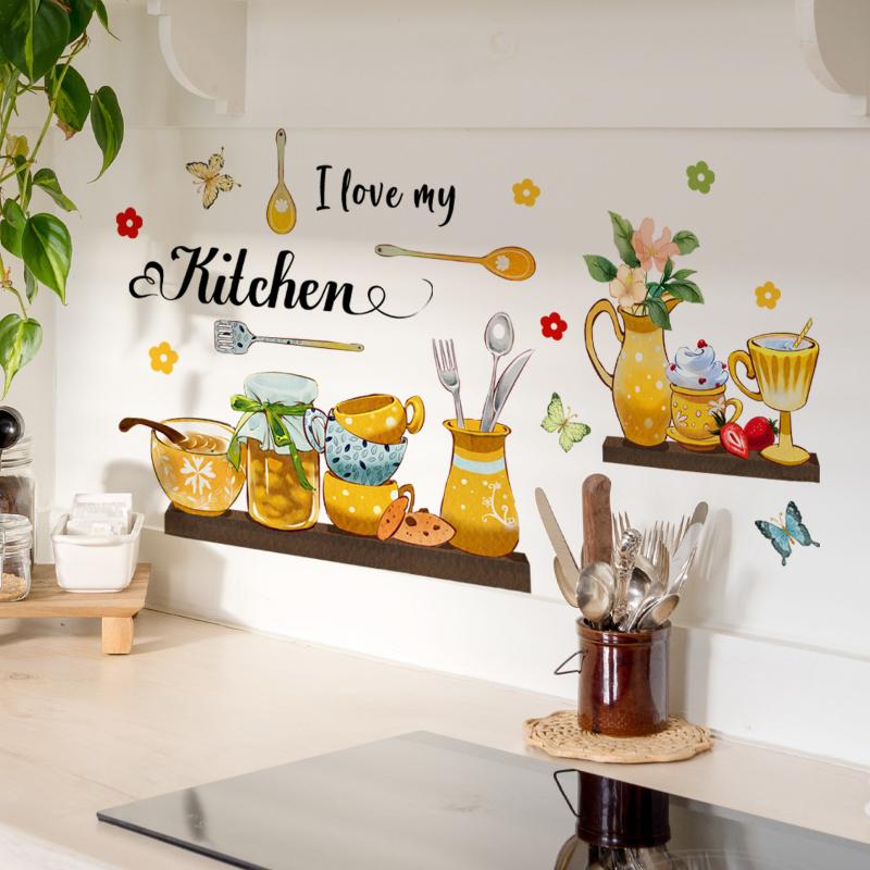 English Kitchen Bee Butterfly Cartoon Wall Sticker Classic Background Wall Living Room Bedroom Decoration Wall Sticker 30x60cm