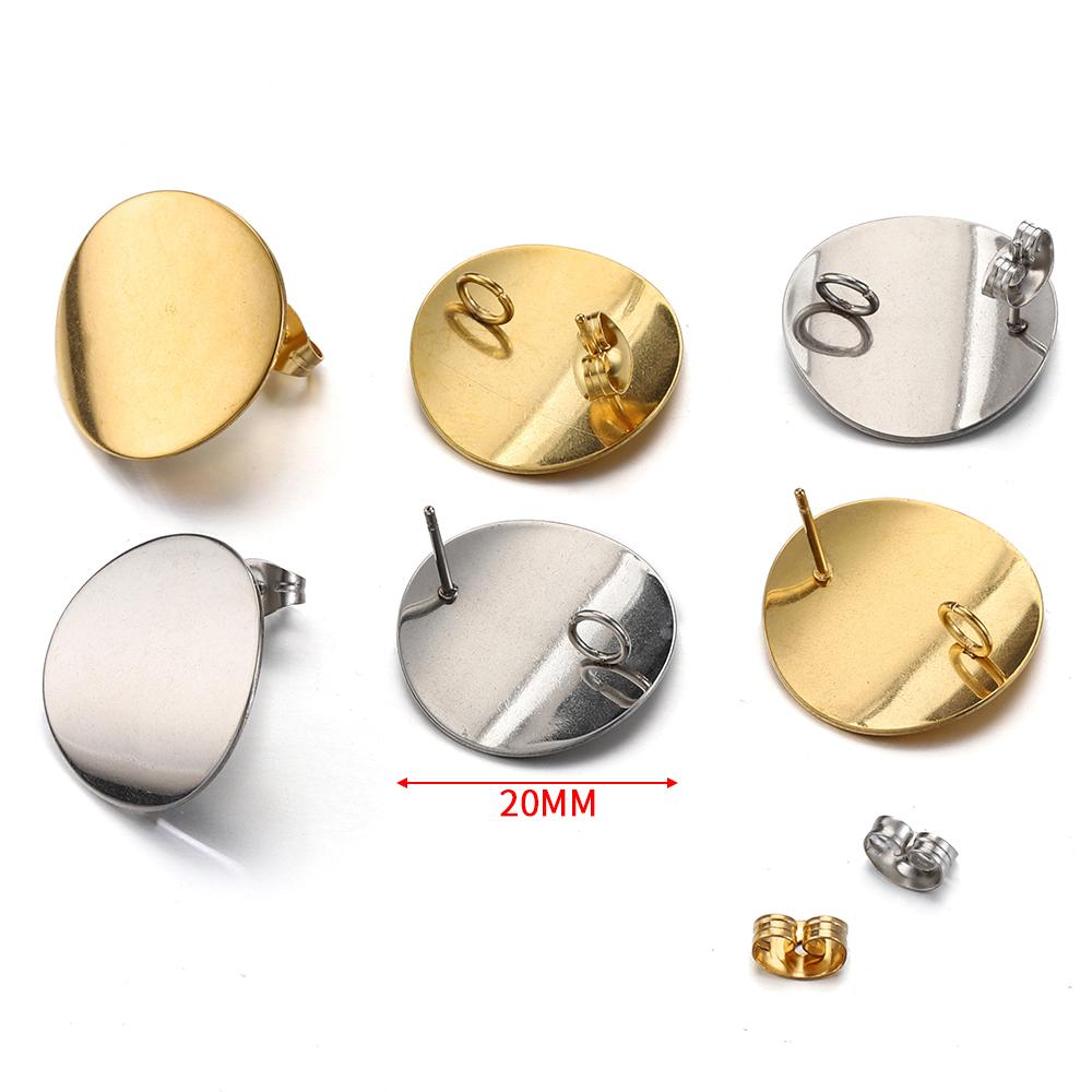 No Fade 10pcs Stainless Steel Round Bent Curved Ear Studs Gold Color Earring Base Earrings Plug for Jewelry Making DIY Supplies
