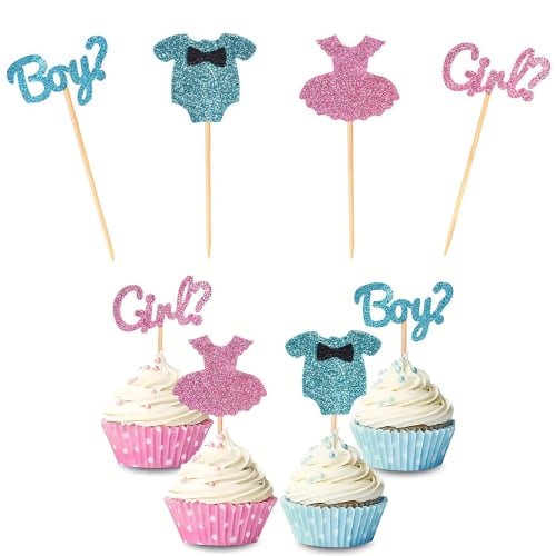 

Town Wave Gender Reveal Cake Topper (4-Pack) with Mess-Free Gender Reveal Picks, Perfect for Gender Reveals, Baby Showers, and Gender Reveals. Include