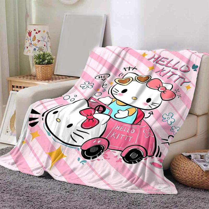 1pc Hello Kitty's Pink Adventure Soft Throw Blanket, Decorative Blanket, Living Room, Travel, Camping, Car Blankets, Beach, Office Naps, Perfect Gift